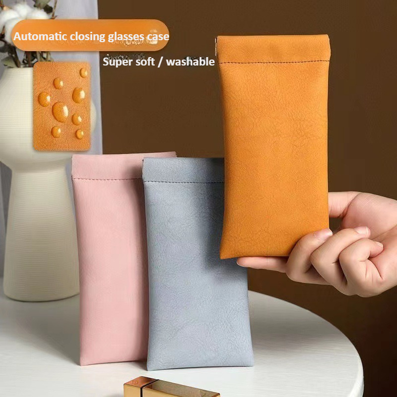 Soft Close Hinge - Unisex Deri Gözlük Kılıfı Taşınabilir Otomatik